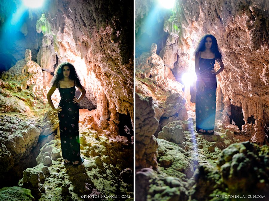 model in a cenote cave professional photo