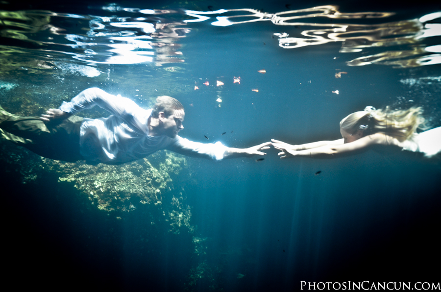 Underwater Trash The Dress Session Cenote TTD Photos In Cancun