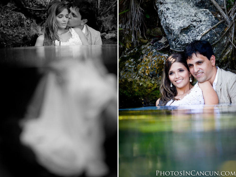 https://www.photosincancun.com/ Photos In Cancun - Sunrise Bridal Session - Underwater Trash The Dress