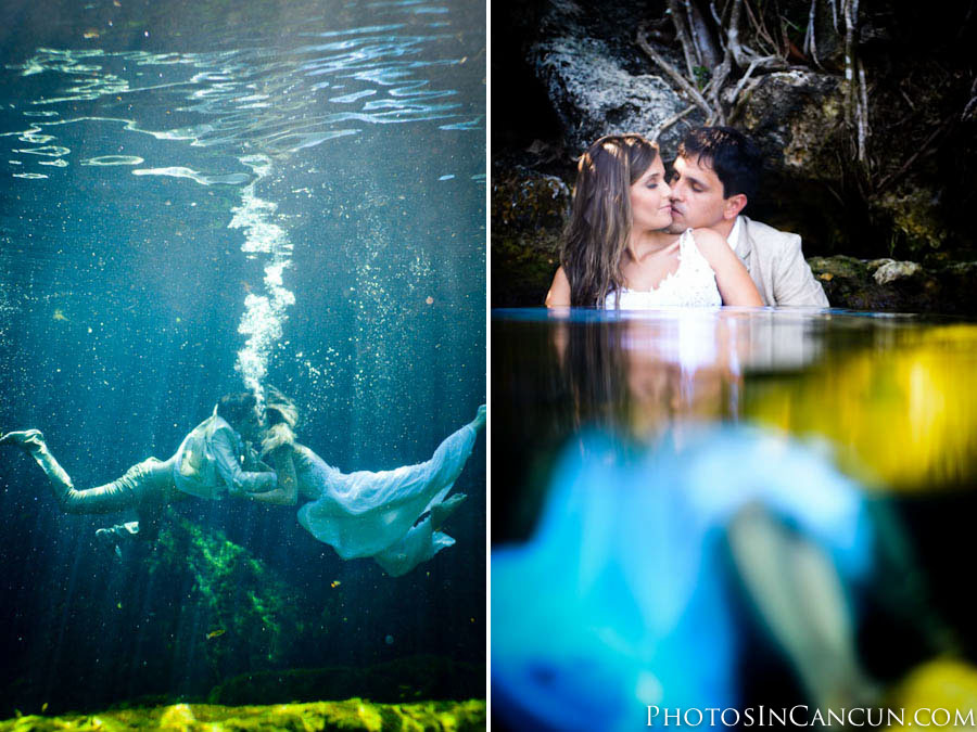 Photos In Cancun - Sunrise Bridal Session - Underwater Trash The Dress
