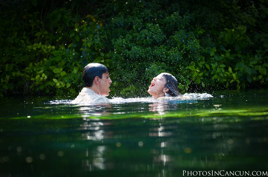 https://www.photosincancun.com/ Photos In Cancun - Sunrise Bridal Session - Underwater Trash The Dress