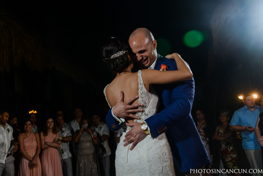 1st Dance at the Tequila Terrace beach wedding reception at the Now Sapphire in Peurto Morelos