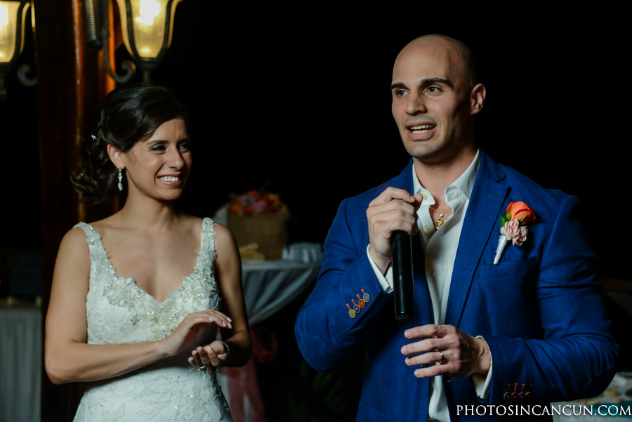 Speech at the Tequila Terrace beach wedding reception at the Now Sapphire in Peurto Morelos
